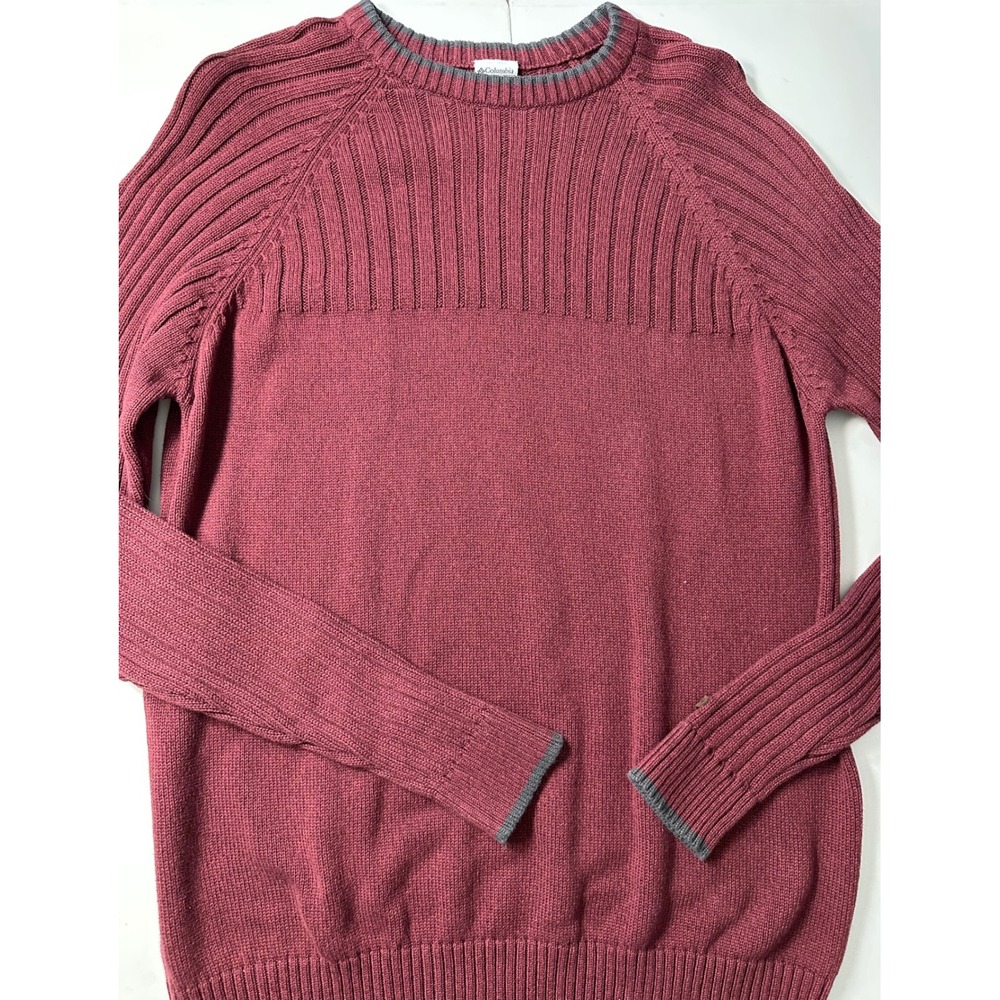 Columbia Mens XXL Crew Neck Sweater Burgundy Ribbed Knit Cotton AM 2443
